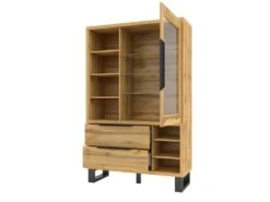 Vitrine, Argentier, Vaisselier MILO. Coloris Chêne Avec Finition Noire. Meuble Idéal Pour Votre Salle à Manger. -Electroménager Soldes meuble de cuisine 9544107