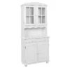 LAURIE - Buffet Vaisselier 4 Portes 2 Tiroirs Bois Massif Vernis Blanc -Electroménager Soldes meuble de cuisine 9544113
