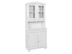 LAURIE - Buffet Vaisselier 4 Portes 2 Tiroirs Bois Massif Vernis Blanc