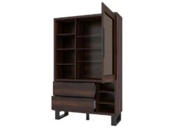 Vitrine, Argentier, Vaisselier Coloris Chêne Foncé Collection MILO. Pieds En Métal Noir. -Electroménager Soldes meuble de cuisine 9544349