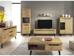 Vaisselier 2 Portes Lana Bois Et Noir -Electroménager Soldes meuble de cuisine 9544563