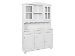 LAURIE - Buffet Vaisselier 5 Portes 3 Tiroirs Bois Massif Vernis Blanc