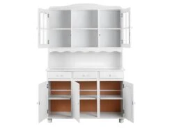 LAURIE - Buffet Vaisselier 5 Portes 3 Tiroirs Bois Massif Vernis Blanc -Electroménager Soldes meuble de cuisine 9544623