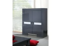 Vaisselier Déco, Vitrine Basse, Bar BREST. Quatre Portes. Coloris Gris Et Blanc. Meuble Design Pour Votre Salon. -Electroménager Soldes meuble de cuisine 9544719