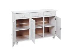 LAURIE - Buffet 3 Portes 3 Tiroirs Bois Massif Vernis Blanc -Electroménager Soldes meuble de cuisine 9886371