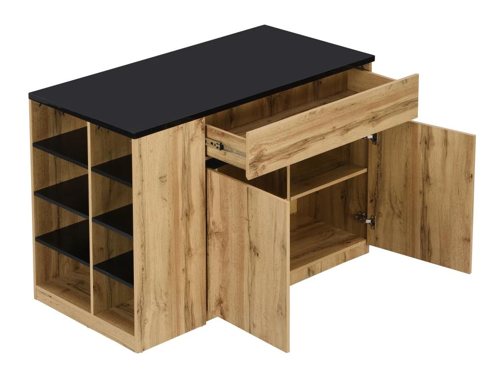 Ilot Central De Cuisine Avec Rangements - Noir Et Naturel - MEILI 8 Ilot Central De Cuisine Avec Rangements - Noir Et Naturel - MEILI – Image 6