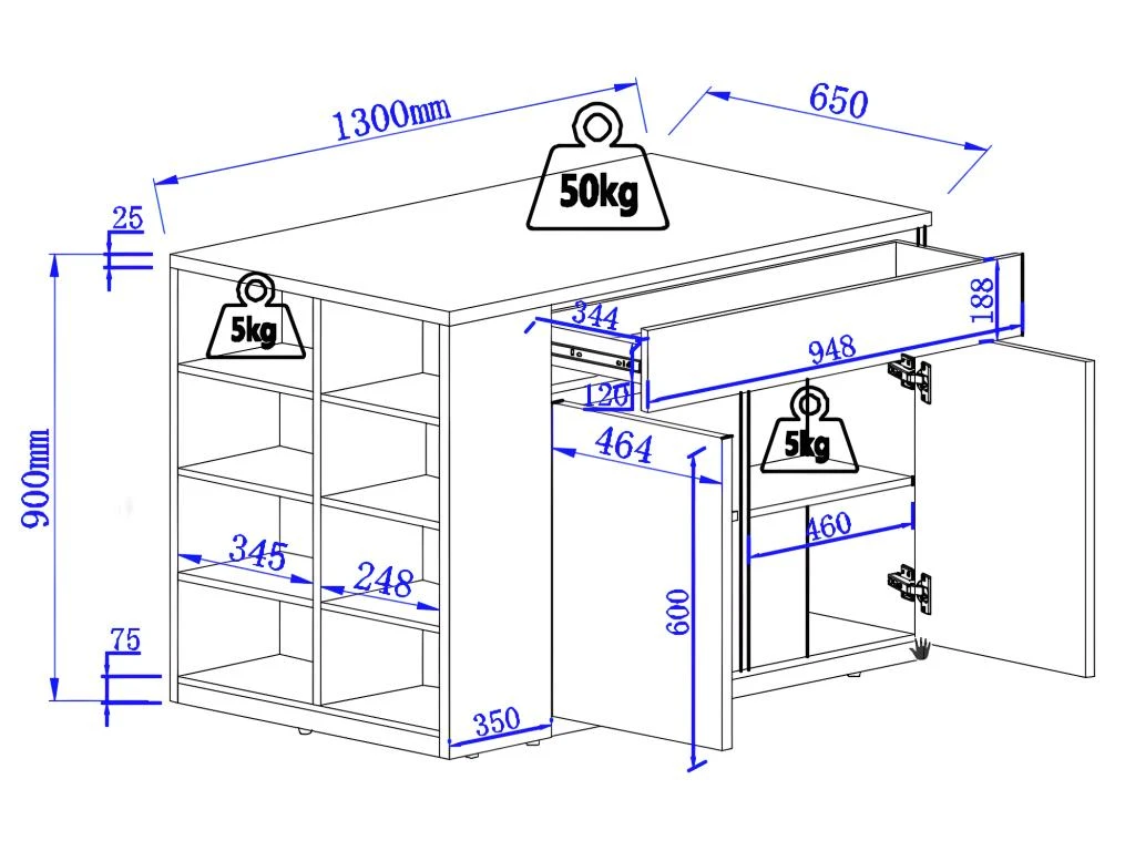 Ilot Central De Cuisine Avec Rangements - Noir Et Naturel - MEILI 10 Ilot Central De Cuisine Avec Rangements - Noir Et Naturel - MEILI – Image 8