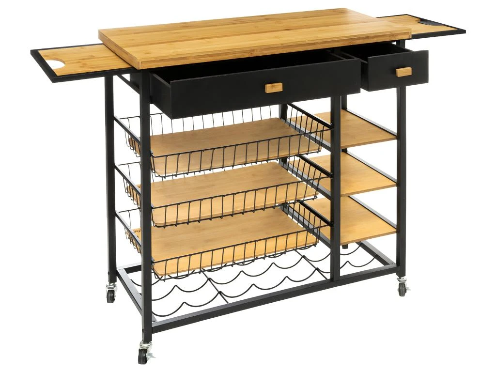 Desserte Roulante Grand Modèle En Métal Noir Et Bambou L 126 X H 87 Cm 4 Desserte Roulante Grand Modèle En Métal Noir Et Bambou L 126 X H 87 Cm – Image 2