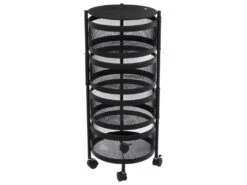 Resserre De Cuisine 4 Paniers Rotatifs Sur Roues En Métal Noir H 76 Cm