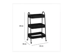 Desserte Roulante 3 Niveaux En Métal Noir H 80 Cm -Electroménager Soldes meuble de rangement 10758129