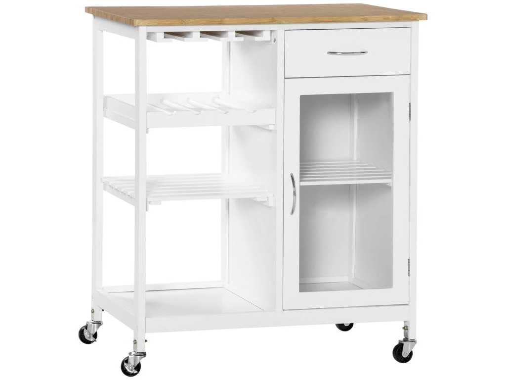 Desserte De Cuisine Multi-rangement - Porte Acrylique Poignées Métal MDF Blanc Aspect Bambou 4 Desserte De Cuisine Multi-rangement - Porte Acrylique Poignées Métal MDF Blanc Aspect Bambou – Image 2