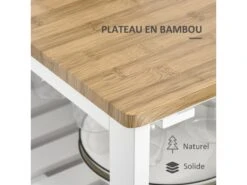 Desserte De Cuisine Multi-rangement - Porte Acrylique Poignées Métal MDF Blanc Aspect Bambou 11 Desserte De Cuisine Multi-rangement - Porte Acrylique Poignées Métal MDF Blanc Aspect Bambou -Electroménager Soldes meuble de rangement 12446011