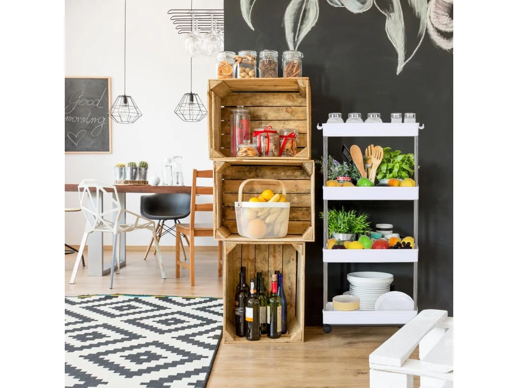 Chariot De Cuisine Salle De Bain Avec Roues 4 étagères Plastique Blanc 4 Chariot De Cuisine Salle De Bain Avec Roues 4 étagères Plastique Blanc – Image 2