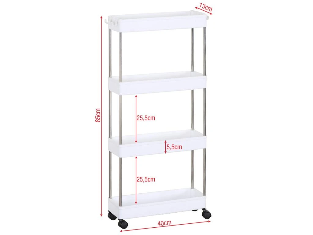 Chariot De Cuisine Salle De Bain Avec Roues 4 étagères Plastique Blanc 7 Chariot De Cuisine Salle De Bain Avec Roues 4 étagères Plastique Blanc – Image 5