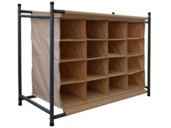 Rangement Chaussures 16 Poches Beige Tissu Metal 65x82x35