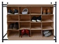 Rangement Chaussures 16 Poches Beige Tissu Metal 65x82x35 -Electroménager Soldes meuble de rangement 12610979