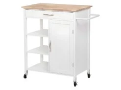 Desserte De Cuisine 1 Porte 1 Tiroir 3 En Hevea - Blanc Laque - L 74 X P 47 X H 91 Cm - ENZO