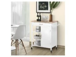 Desserte De Cuisine 1 Porte 1 Tiroir 3 En Hevea - Blanc Laque - L 74 X P 47 X H 91 Cm - ENZO -Electroménager Soldes meuble de rangement 12799447