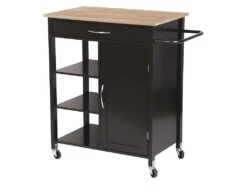 Desserte De Cuisine 1 Porte 1 Tiroir 3 En Hevea - Noir Laque - L 74 X P 47 X H 91 Cm - ENZO