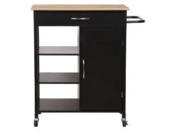 Desserte De Cuisine 1 Porte 1 Tiroir 3 En Hevea - Noir Laque - L 74 X P 47 X H 91 Cm - ENZO -Electroménager Soldes meuble de rangement 12799485
