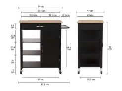 Desserte De Cuisine 1 Porte 1 Tiroir 3 En Hevea - Noir Laque - L 74 X P 47 X H 91 Cm - ENZO -Electroménager Soldes meuble de rangement 12799487