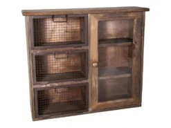Meuble En Bois 1 Porte Vitrée Et 3 Tiroirs Grillagés 50 X 14 X 43 Cm