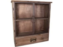 Meuble En Bois 2 Portes Grillagées Avec 1 Tiroir 50 X 16 X 54 Cm
