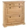 Meuble à Chaussures TEQUILA Style Mexicain Armoire 2 Abattants Et 2 Tiroirs Rangement 16 Paires, Pin Massif Finition Teintée/cirée -Electroménager Soldes meuble de rangement 13047389