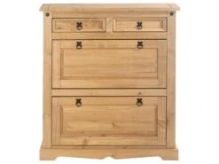 Meuble à Chaussures TEQUILA Style Mexicain Armoire 2 Abattants Et 2 Tiroirs Rangement 16 Paires, Pin Massif Finition Teintée/cirée -Electroménager Soldes meuble de rangement 13047393