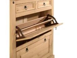 Meuble à Chaussures TEQUILA Style Mexicain Armoire 2 Abattants Et 2 Tiroirs Rangement 16 Paires, Pin Massif Finition Teintée/cirée -Electroménager Soldes meuble de rangement 13047397