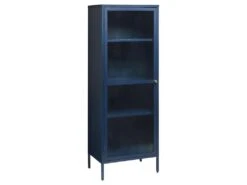 Bjorn - Colonne De Rangement 1 Porte En Verre Strié Et Métal H160cm - Couleur - Bleu -Electroménager Soldes meuble de rangement 13393925