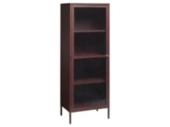 Bjorn - Colonne De Rangement 1 Porte En Verre Strié Et Métal H160cm - Couleur - Bordeaux -Electroménager Soldes meuble de rangement 13393935