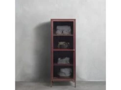 Bjorn - Colonne De Rangement 1 Porte En Verre Strié Et Métal H160cm - Couleur - Bordeaux -Electroménager Soldes meuble de rangement 13393941