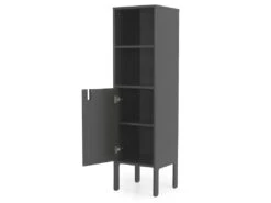 Uno - Colonne De Rangement En Bois 1 Porte 2 Niches H152cm - Couleur - Gris Anthracite -Electroménager Soldes meuble de rangement 13393987