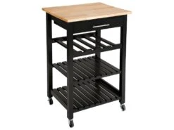 Meuble Desserte De Cuisine Roulante En Bois Noir Et Naturel H 87 Cm