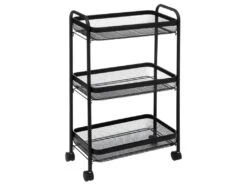 Desserte De Cuisine Roulante En Métal Noir Avec 3 Paniers H 79 Cm