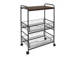 Desserte 2 Étagères & 2 Tiroirs "Métal" 86cm Noir