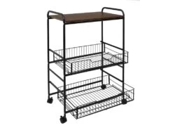 Desserte 2 Étagères & 2 Tiroirs "Métal" 86cm Noir -Electroménager Soldes meuble de rangement 13687027