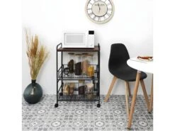 Desserte 2 Étagères & 2 Tiroirs "Métal" 86cm Noir -Electroménager Soldes meuble de rangement 13687031