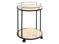 Desserte De Cuisine Ronde "Ascola" 60cm Noir & Chêne