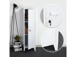 URBAN MEUBLE Armoire Avec 3 Compartiments Intérieurs Pour Bureau Salon Meuble Industriel Armoire Métal Blanc 38*38*137cm -Electroménager Soldes meuble de rangement 13914193