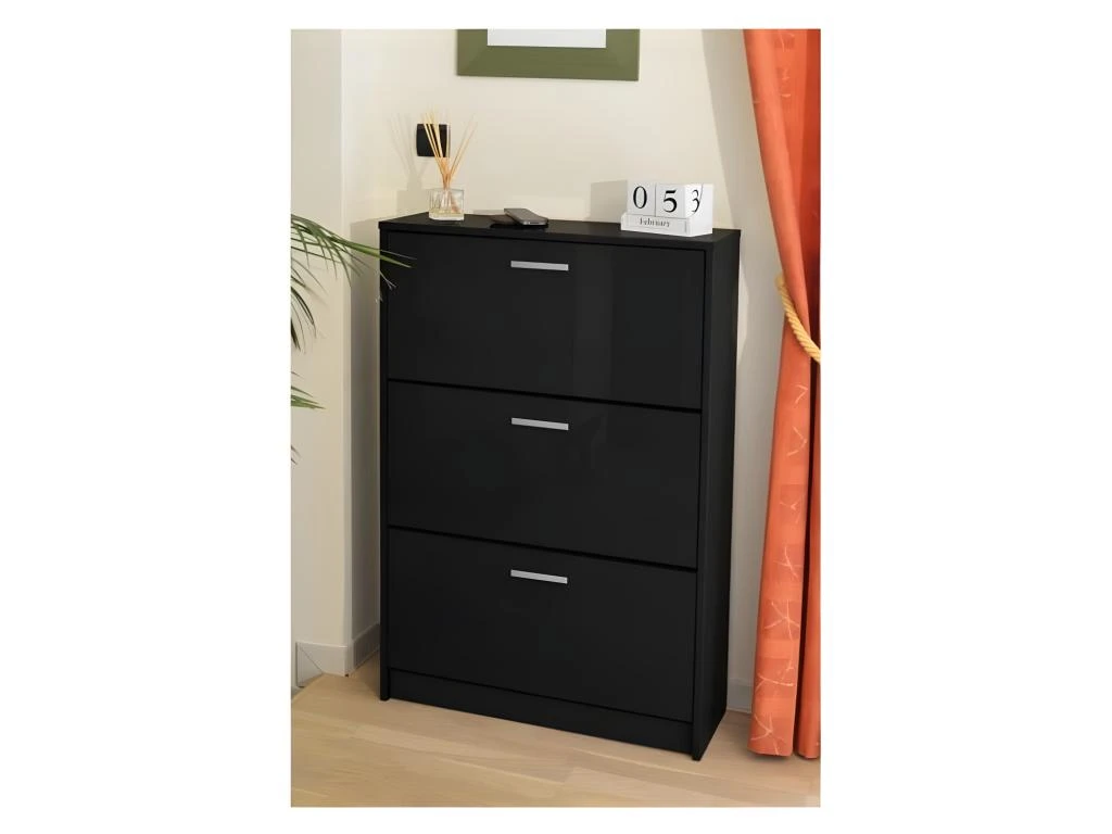 Meuble à Chaussures KLARK 74 Cm - Noir Haute Brillance 3 Meuble à Chaussures KLARK 74 Cm - Noir Haute Brillance