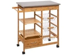 Grand Chariot De Service En Bambou L.73,5xP.37xH.86cm