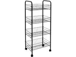 Desserte 4 Niveaux à Roulettes En Métal Noir