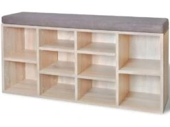 Banquette Pouf Tabouret Meuble Banc De Rangement De Chaussures Avec 10 Compartiments Couleur De Chêne 3002135
