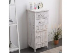 Meuble D'appoint Chevet 1 Port 2 Tiroirs Blanc Shabby 84x37x30