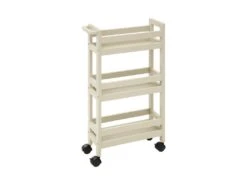 Desserte Roulante 3 Niveaux Beige Lin H 75 Cm Idéale Pour Les Petits Espaces
