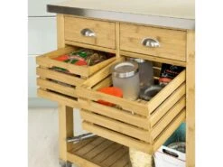 Desserte Sur Roulettes Armoire De Rangement En Bambou Plan De Travailen En Acier Inox, Fkw40-n -Electroménager Soldes meuble de rangement 19177167