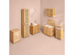 Colonne Salle Bain 2 Portes Bambou Sicela - Bambou -Electroménager Soldes meuble de rangement 19548485