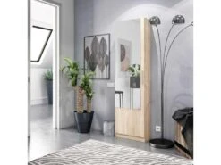 Meuble à Chaussures Avec Miroir Chêne Clair - ALTO - L 50 X L 22 X H 180 Cm